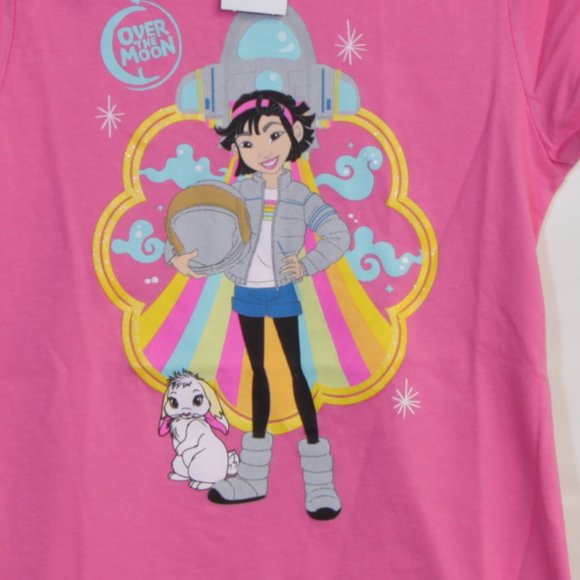 Over The Moon Fei Fei& her Bunny Girls Short Sleeve Pink Graphic T-shirt NWT - Picture 4 of 6